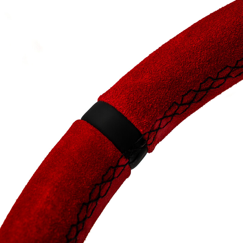 DriftShop Steering Wheel (90 mm Dish), Red Suede, Black Spokes